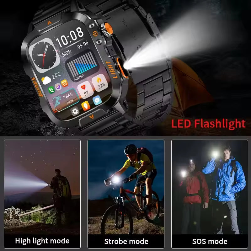 Xiaomi Military Smart Watch Men Waterproof Outdoor Sports Tracker LED Flashlight Bluetooth Call Men Smartwatch for Android Ios
