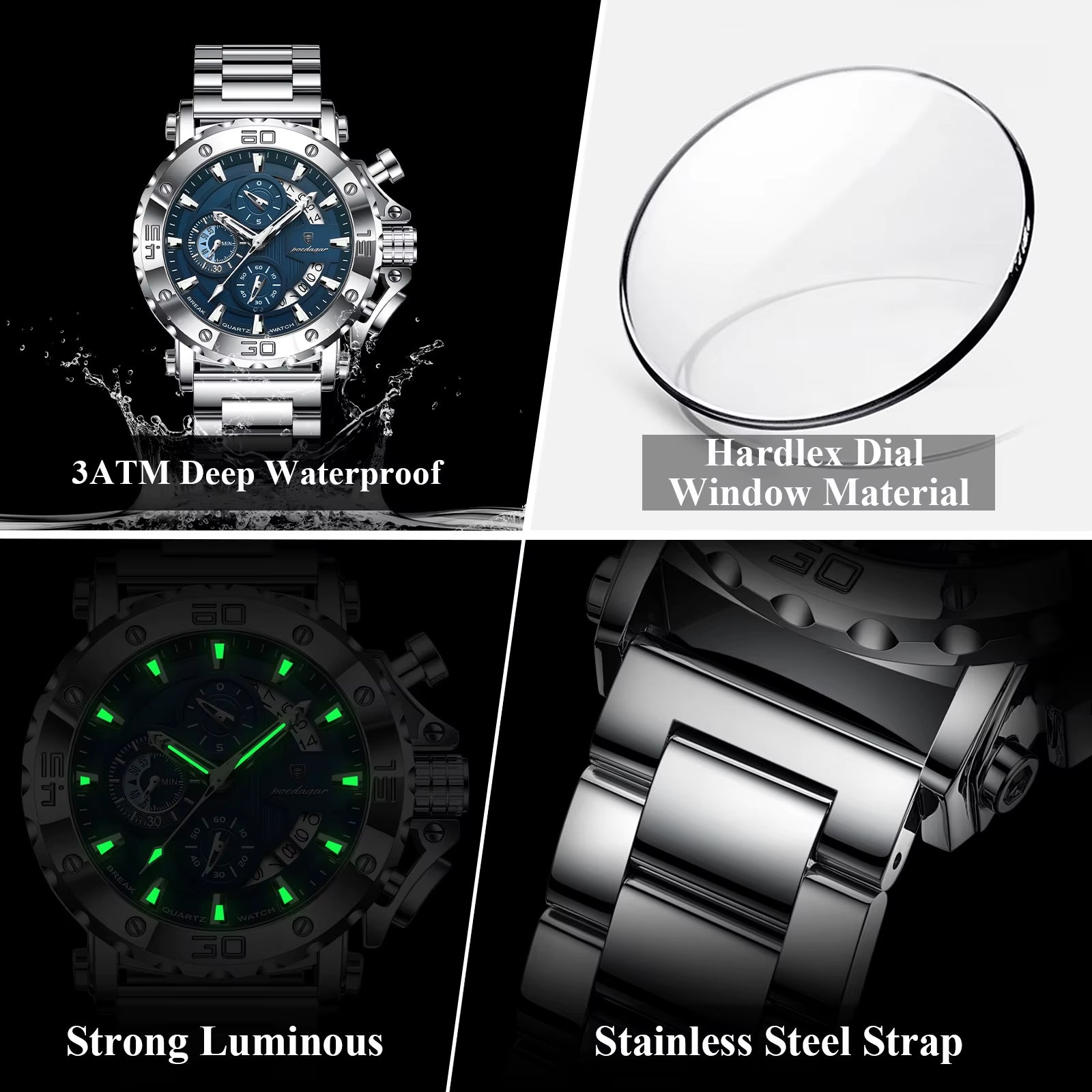Luxury Watch for Men Calendar Luminous Waterproof Man Clock Male Chronograph Stainless Steel Men'S Quartz Watches Reloj