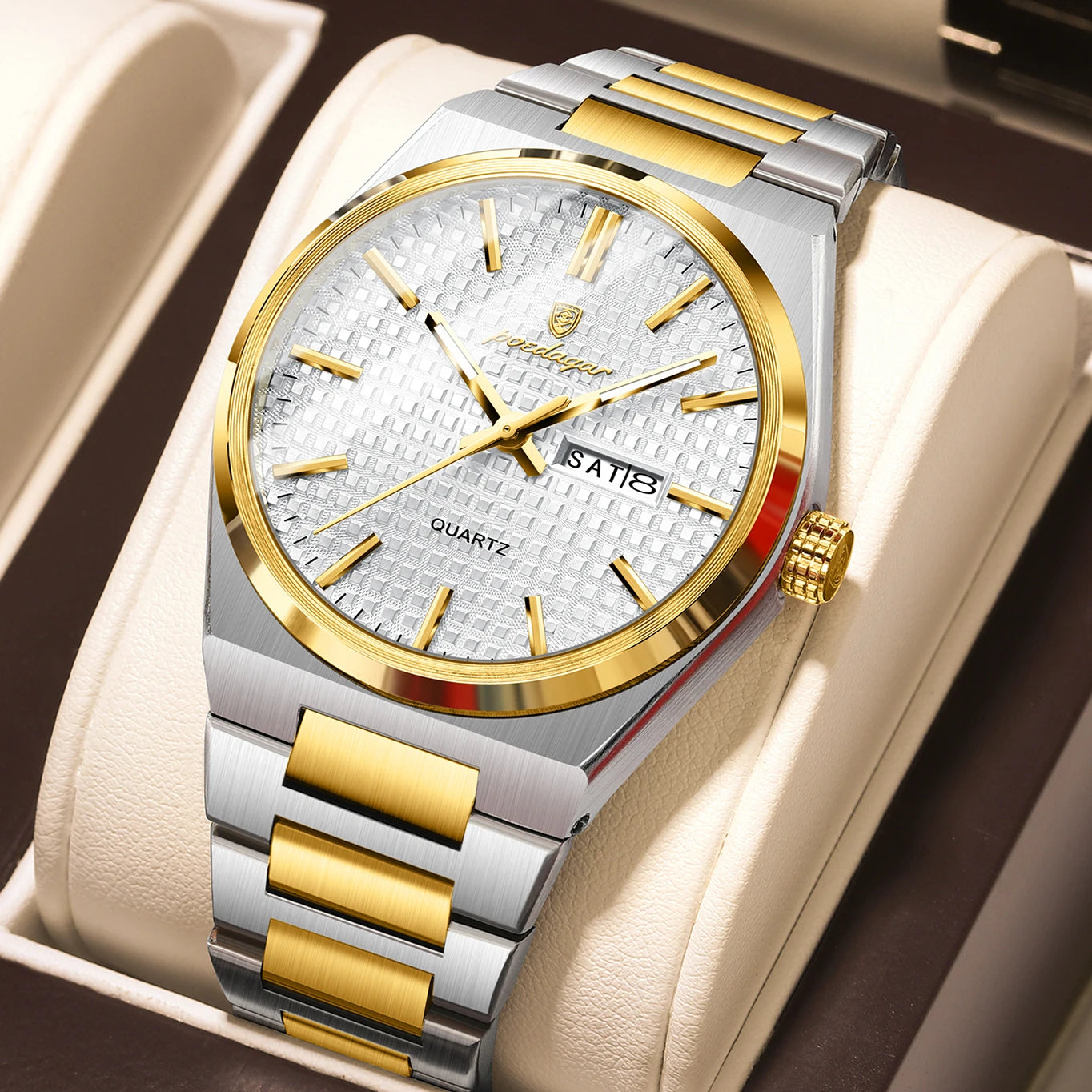 Luxury Men Watch Date Week Waterproof Luminous Stainless Steel Watch for Man Casual Quartz Men'S Watches Male Sport+Box