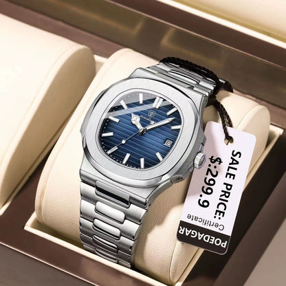 Square Luxury Men Wristwatch Waterproof Luminous Date Stainless Steel Male Clock Business Sports Quartz Watches for Men