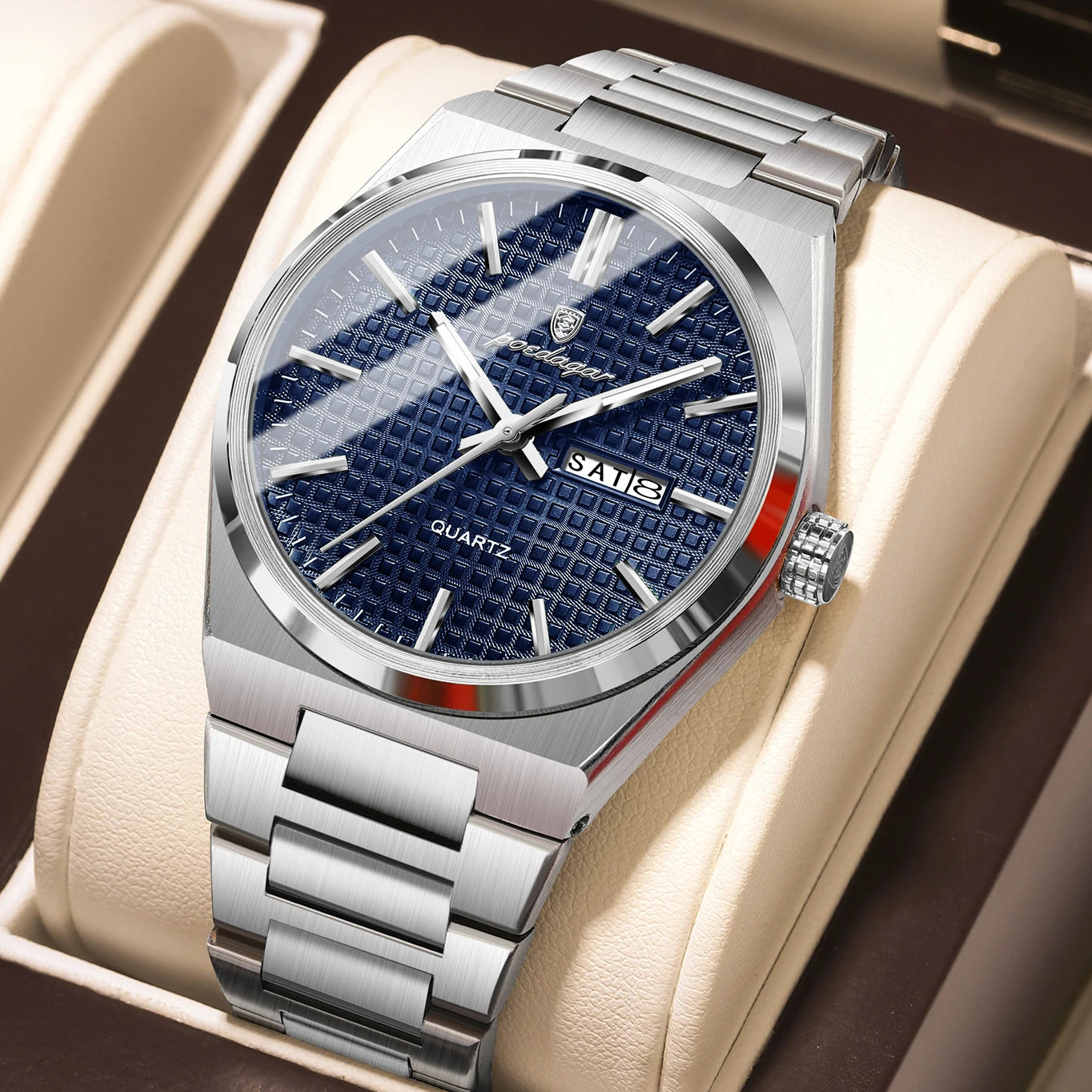Luxury Men Watch Date Week Waterproof Luminous Stainless Steel Watch for Man Casual Quartz Men'S Watches Male Sport+Box