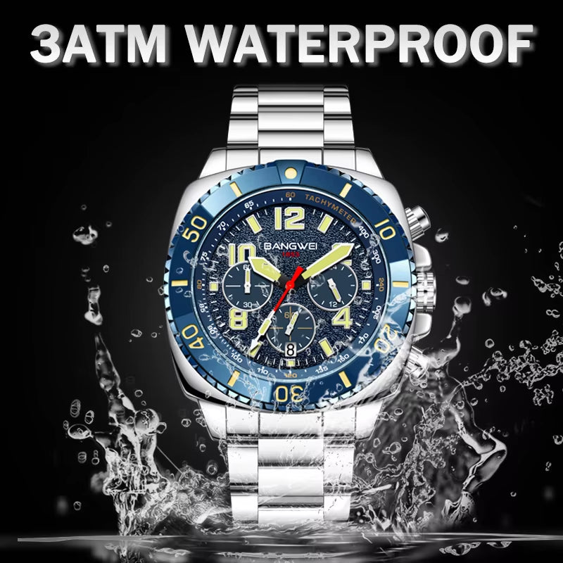 BANGWEI 2025 Luxury Watches Men Fashion Sports Quartz Wristwatches 30M Waterproof Luminous Chronograph Mens Watch Reloj Hombre
