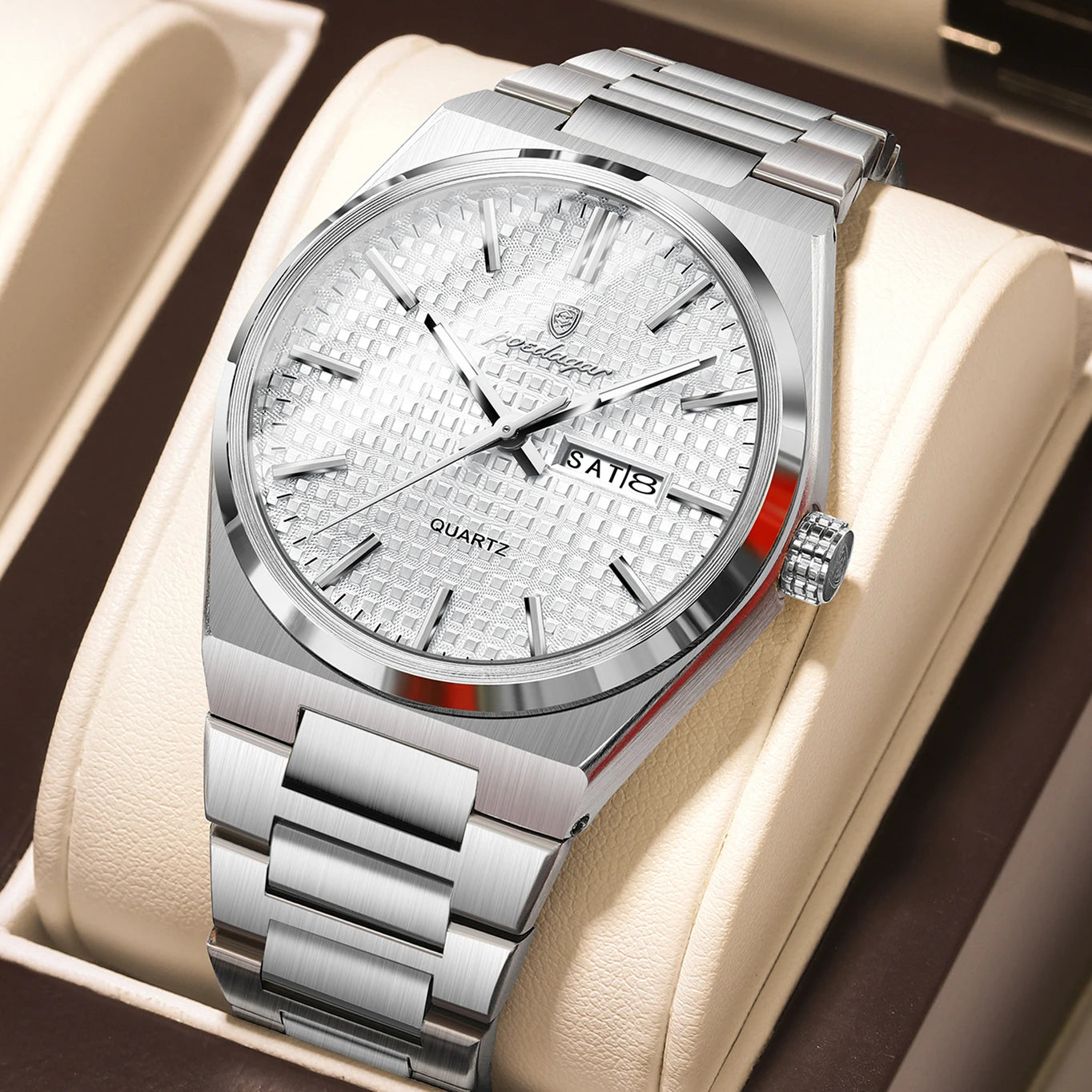 Luxury Men Watch Date Week Waterproof Luminous Stainless Steel Watch for Man Casual Quartz Men'S Watches Male Sport+Box