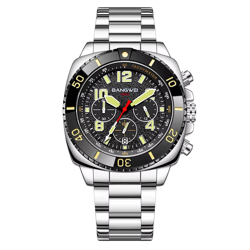 BANGWEI 2025 Luxury Watches Men Fashion Sports Quartz Wristwatches 30M Waterproof Luminous Chronograph Mens Watch Reloj Hombre