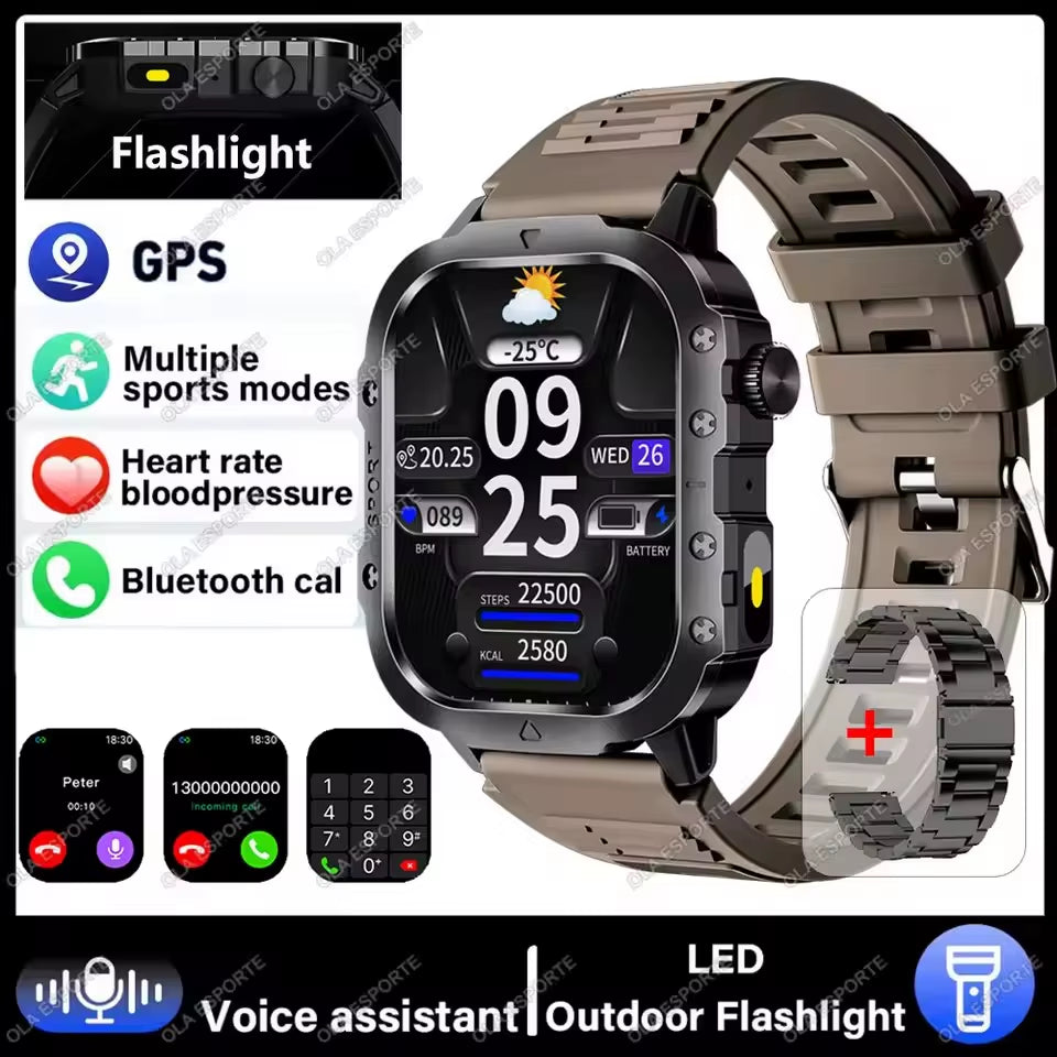 Xiaomi Military Smart Watch Men Waterproof Outdoor Sports Tracker LED Flashlight Bluetooth Call Men Smartwatch for Android Ios