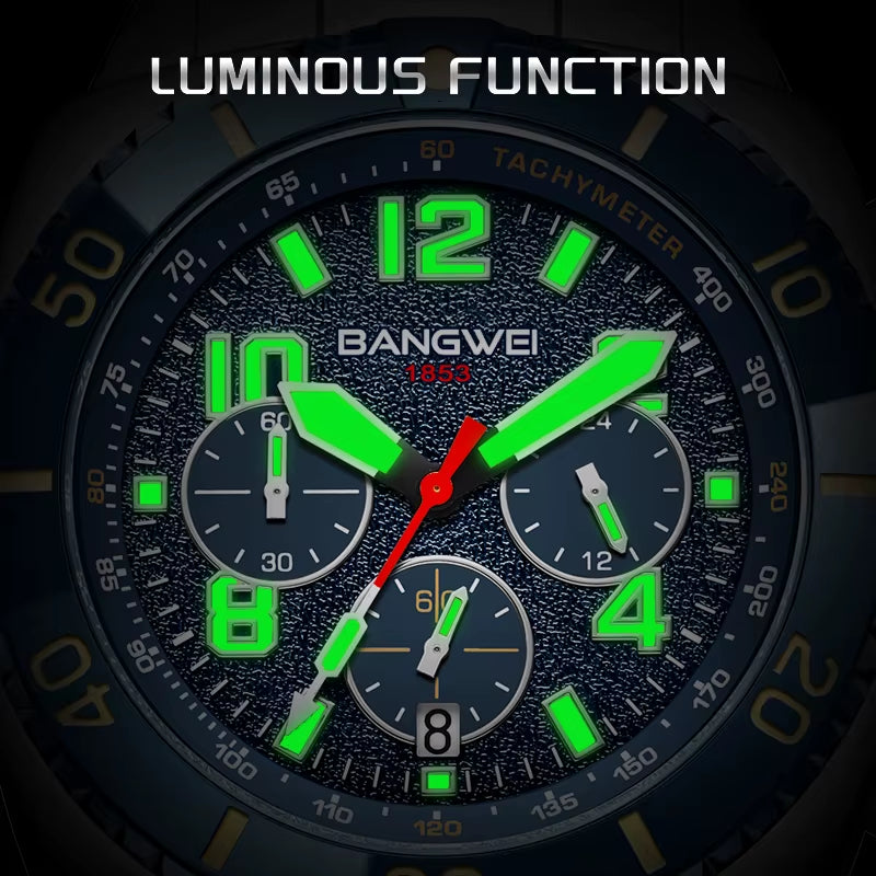 BANGWEI 2025 Luxury Watches Men Fashion Sports Quartz Wristwatches 30M Waterproof Luminous Chronograph Mens Watch Reloj Hombre