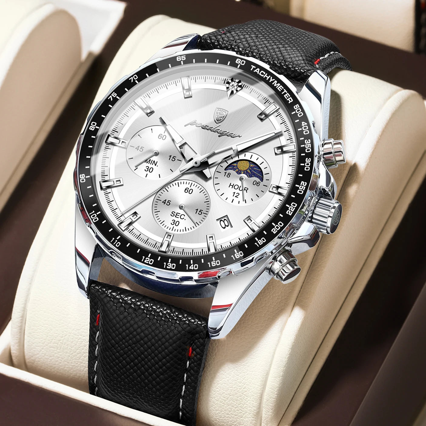 Original Luxury Men Clock Fashion Luminous Waterproof Chronograph Date Watch for Man Leather Quartz Men'S Watches Reloj