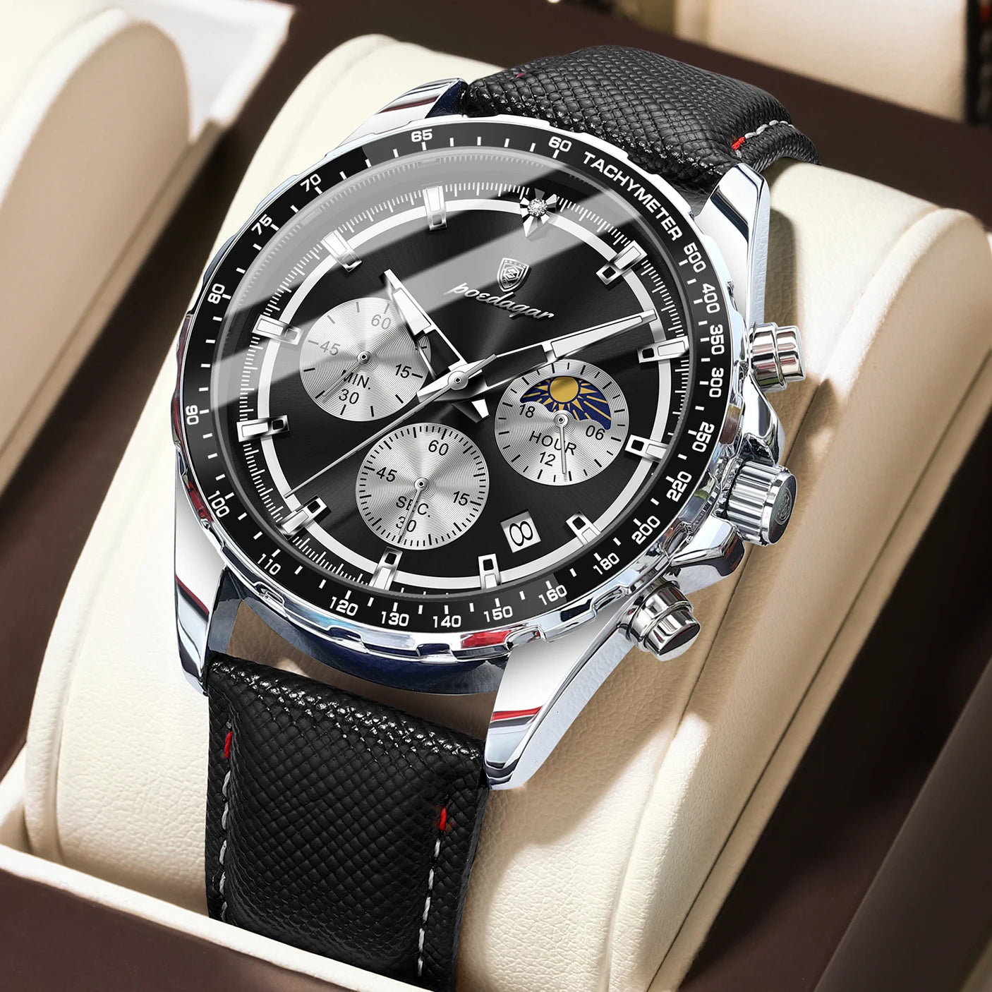 Original Luxury Men Clock Fashion Luminous Waterproof Chronograph Date Watch for Man Leather Quartz Men'S Watches Reloj