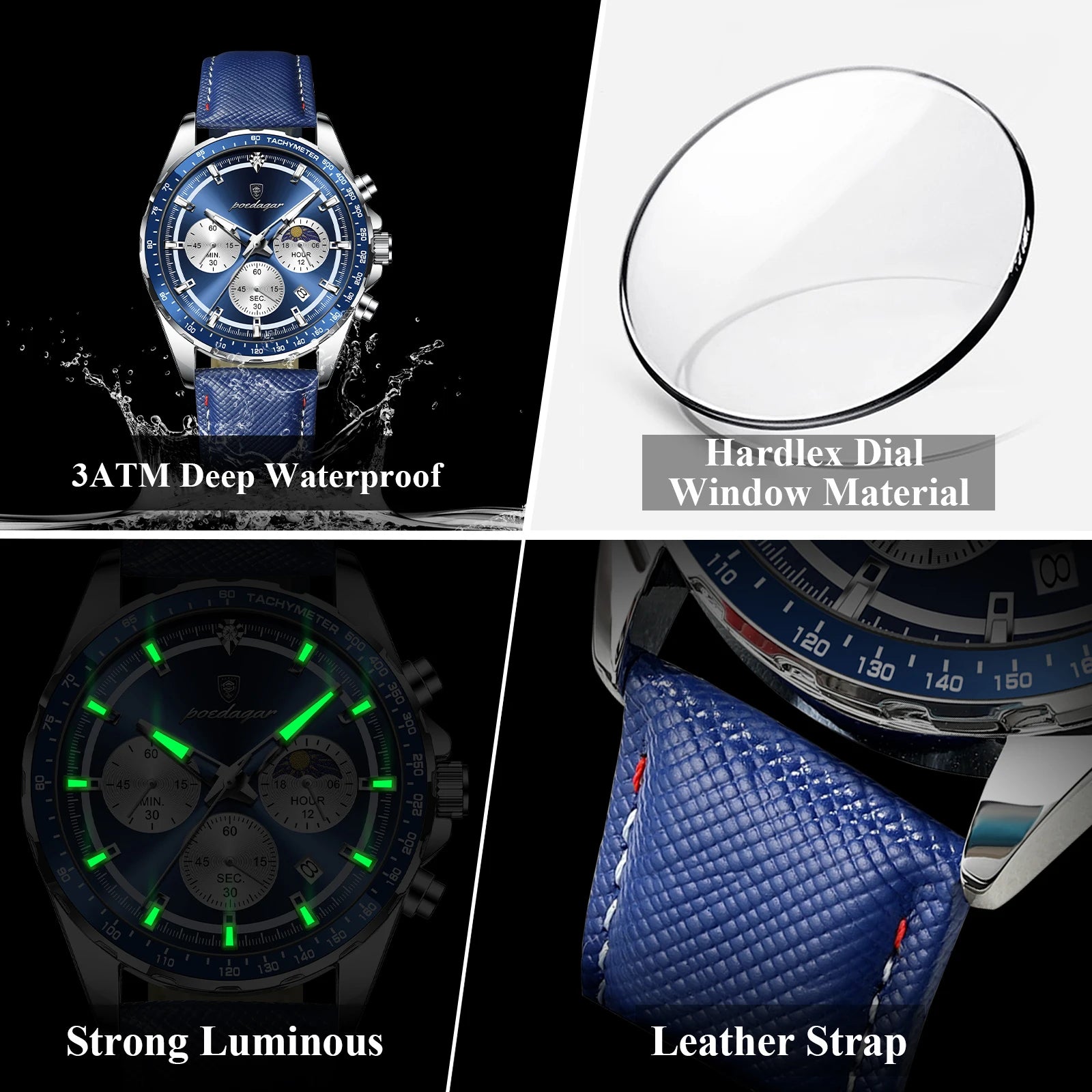 Original Luxury Men Clock Fashion Luminous Waterproof Chronograph Date Watch for Man Leather Quartz Men'S Watches Reloj