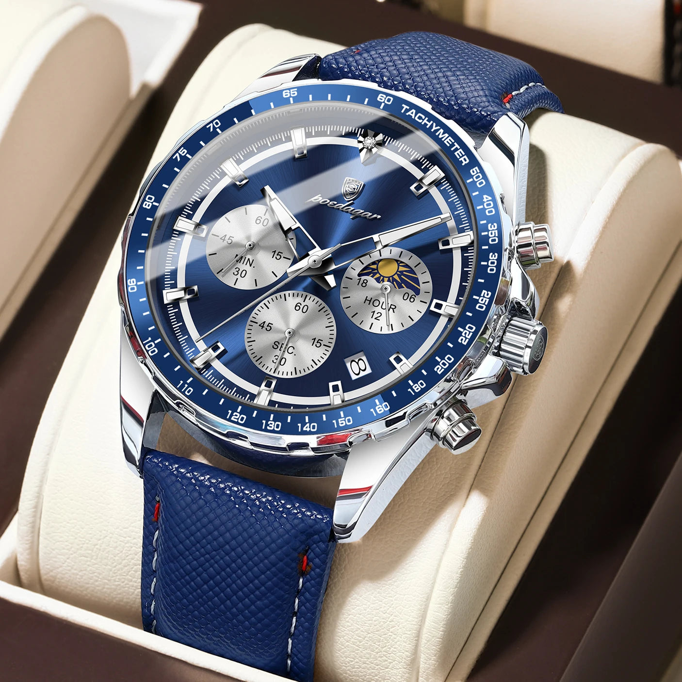 Original Luxury Men Clock Fashion Luminous Waterproof Chronograph Date Watch for Man Leather Quartz Men'S Watches Reloj