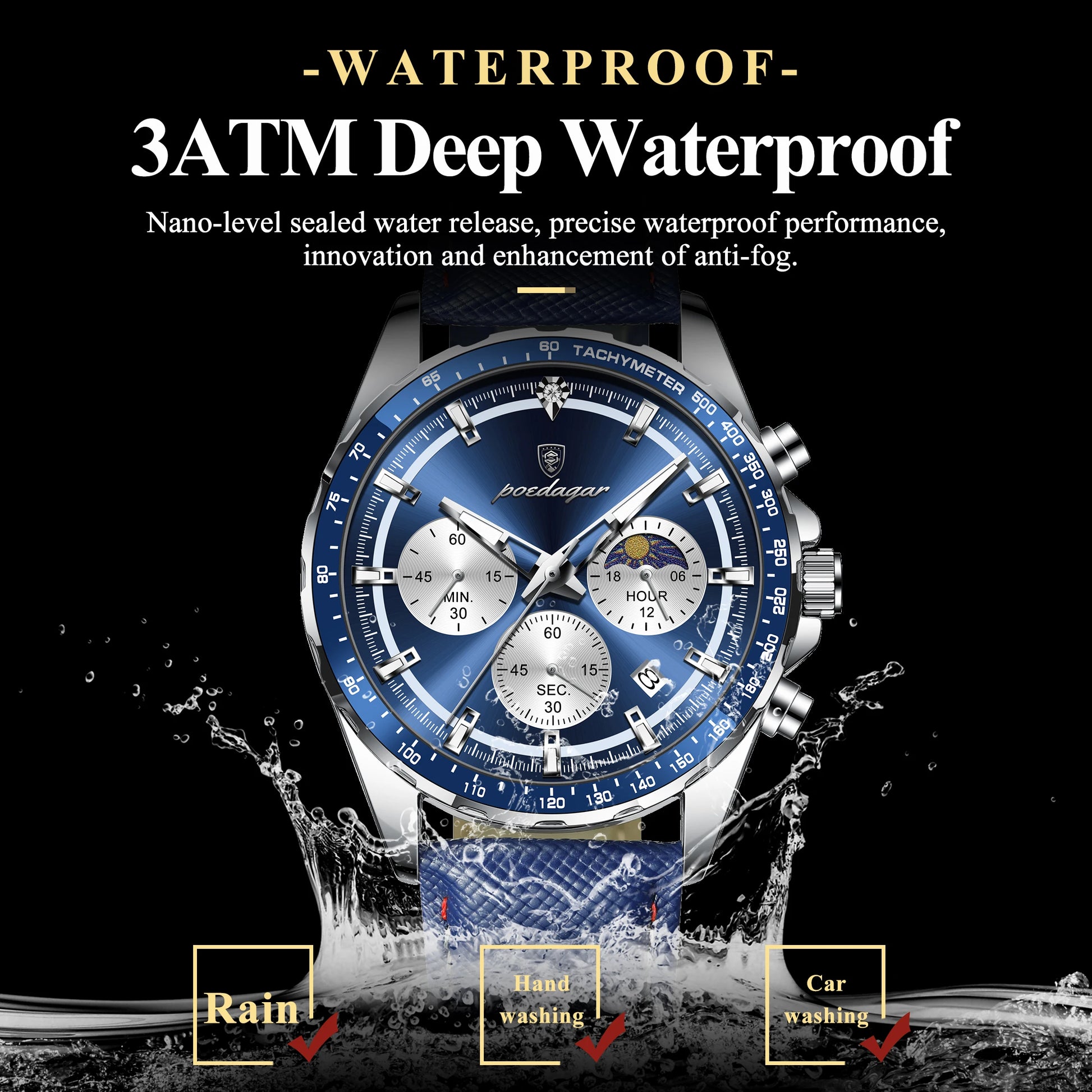 Original Luxury Men Clock Fashion Luminous Waterproof Chronograph Date Watch for Man Leather Quartz Men'S Watches Reloj