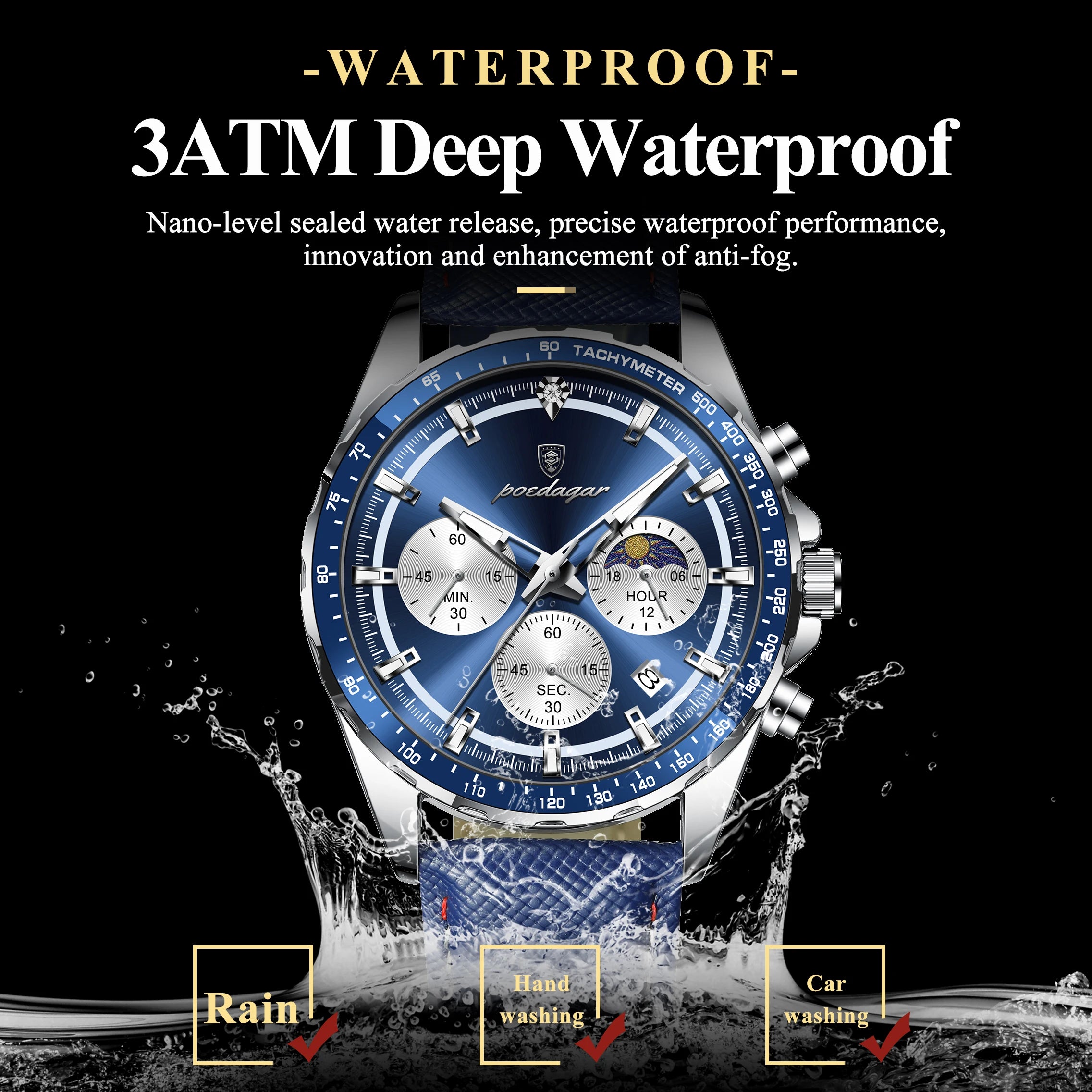 Original Luxury Men Clock Fashion Luminous Waterproof Chronograph Date Watch for Man Leather Quartz Men'S Watches Reloj