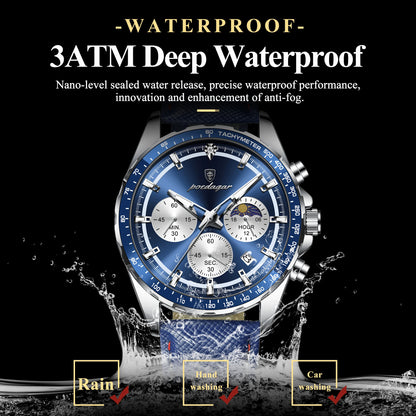Original Luxury Men Clock Fashion Luminous Waterproof Chronograph Date Watch for Man Leather Quartz Men'S Watches Reloj