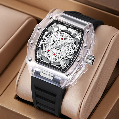 UTHAI BK134 Fashionable Men Watch Barrel Shaped Transparent Waterproof Quartz Watch Sports Clock Gift Watches for Man