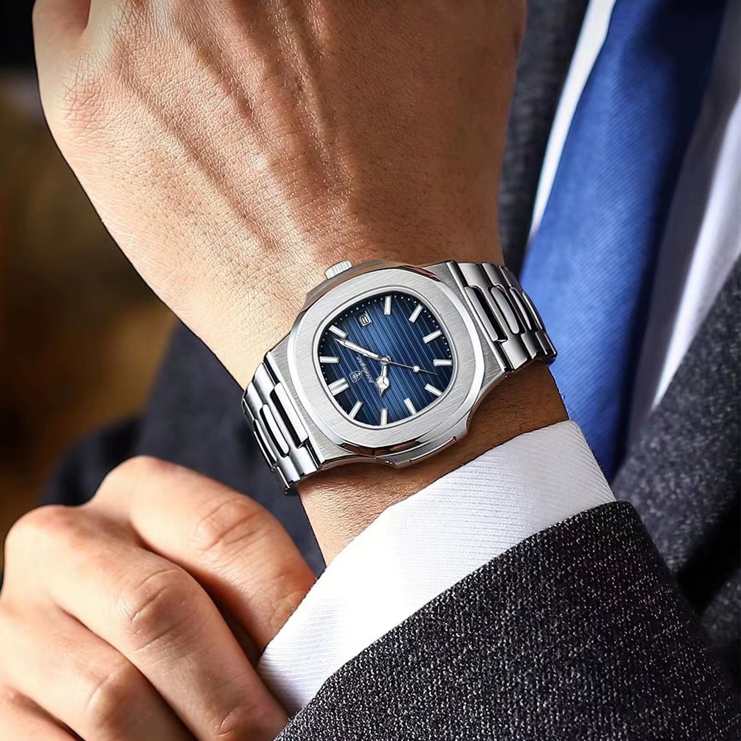 Square Luxury Men Wristwatch Waterproof Luminous Date Stainless Steel Male Clock Business Sports Quartz Watches for Men