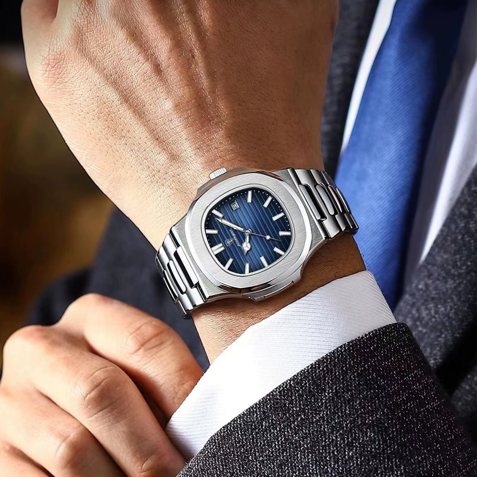 Square Luxury Men Wristwatch Waterproof Luminous Date Stainless Steel Male Clock Business Sports Quartz Watches for Men
