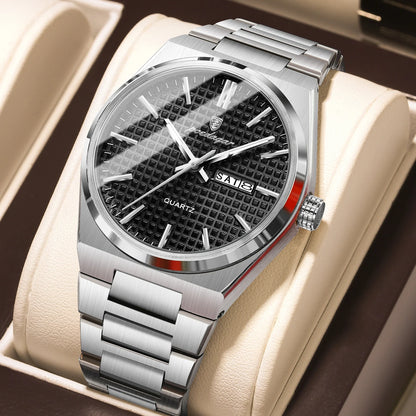 Luxury Men Watch Date Week Waterproof Luminous Stainless Steel Watch for Man Casual Quartz Men'S Watches Male Sport+Box