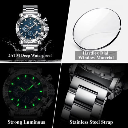 Luxury Watch for Men Calendar Luminous Waterproof Man Clock Male Chronograph Stainless Steel Men'S Quartz Watches Reloj