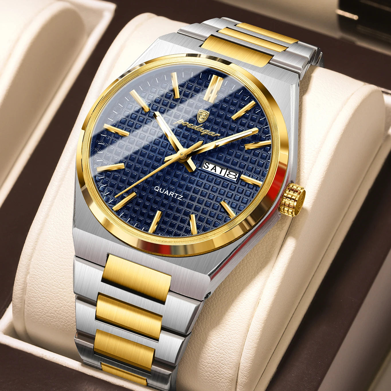 Luxury Men Watch Date Week Waterproof Luminous Stainless Steel Watch for Man Casual Quartz Men'S Watches Male Sport+Box