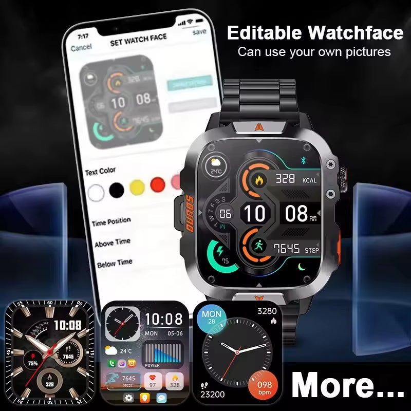 Xiaomi Military Smart Watch Men Waterproof Outdoor Sports Tracker LED Flashlight Bluetooth Call Men Smartwatch for Android Ios