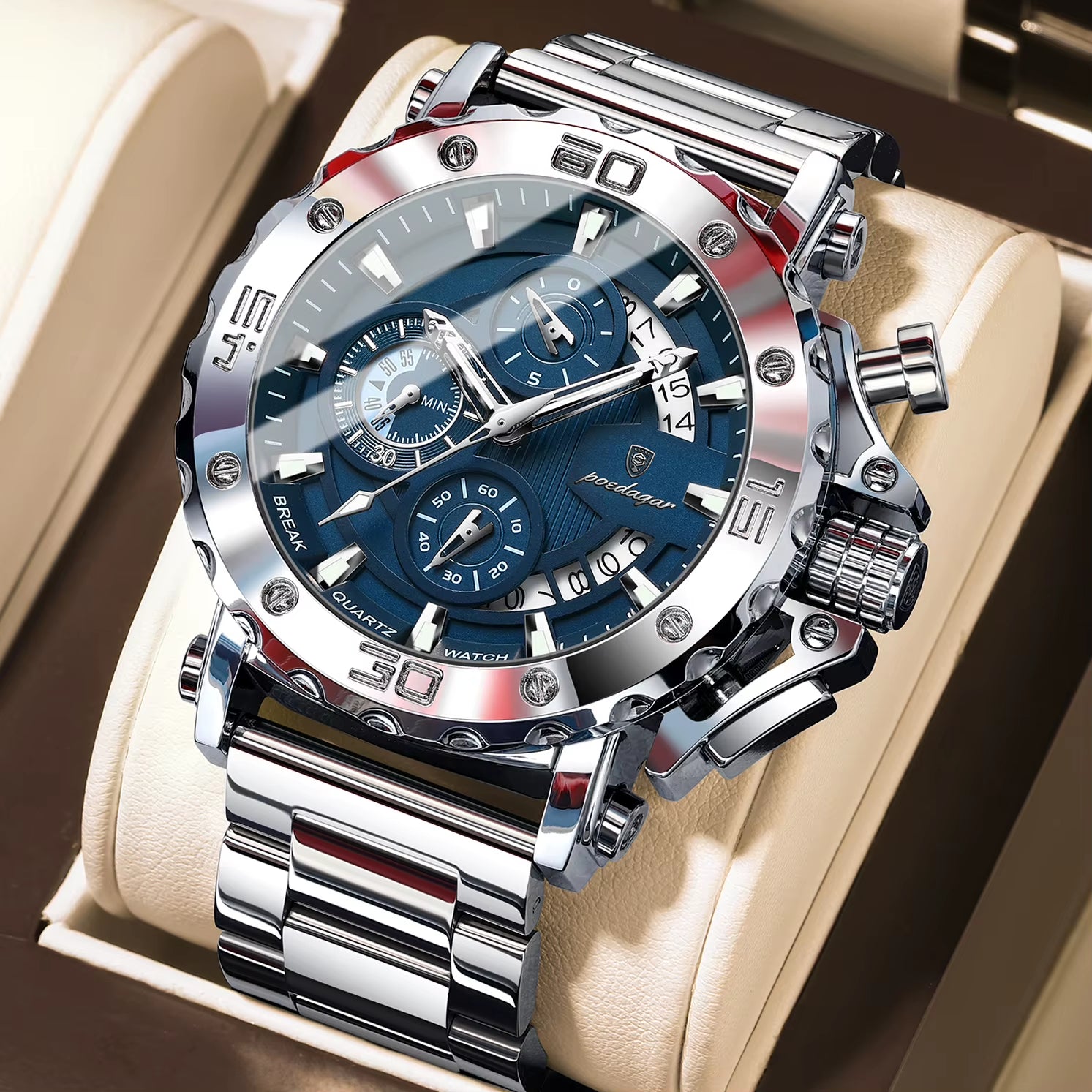 Luxury Watch for Men Calendar Luminous Waterproof Man Clock Male Chronograph Stainless Steel Men'S Quartz Watches Reloj
