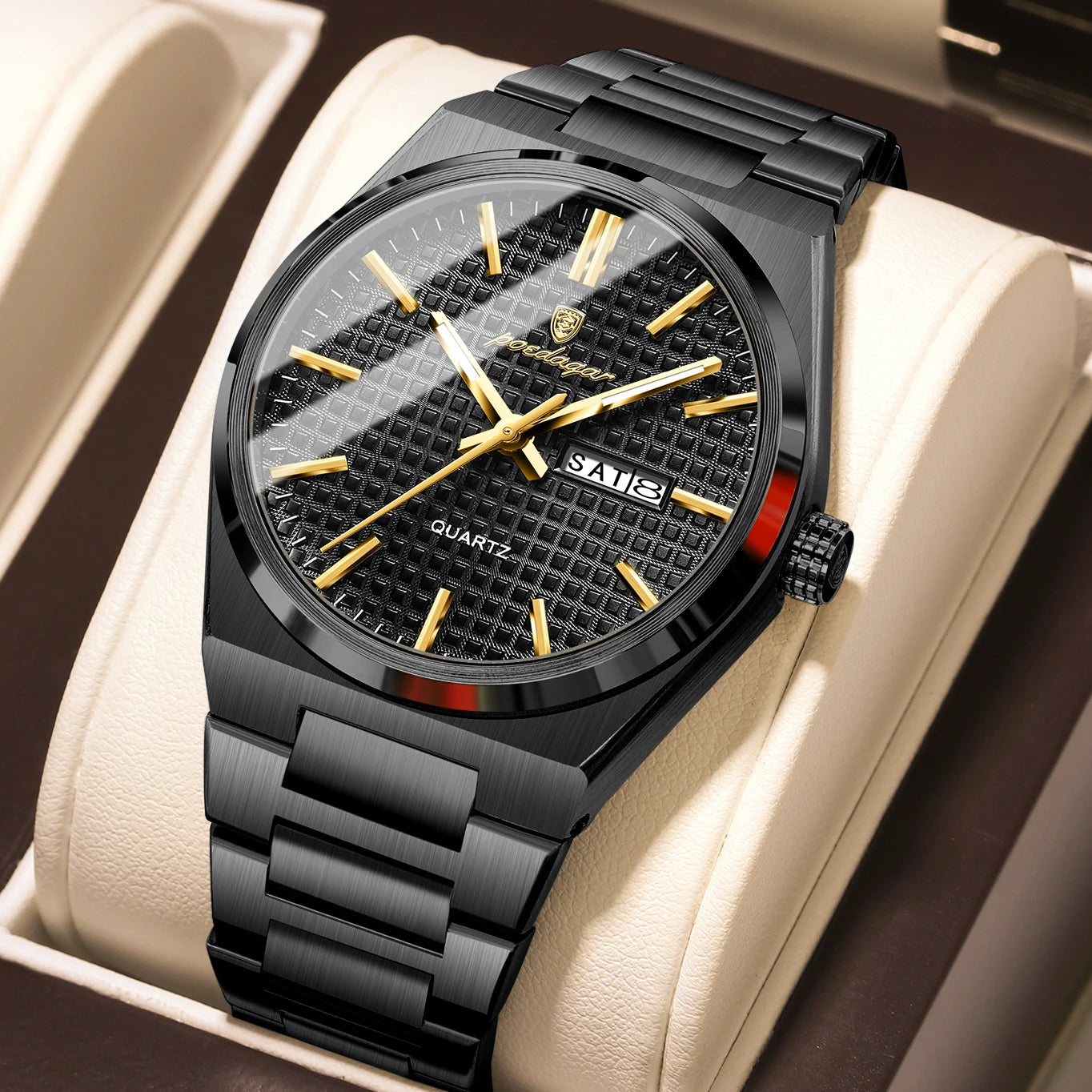 Luxury Men Watch Date Week Waterproof Luminous Stainless Steel Watch for Man Casual Quartz Men'S Watches Male Sport+Box