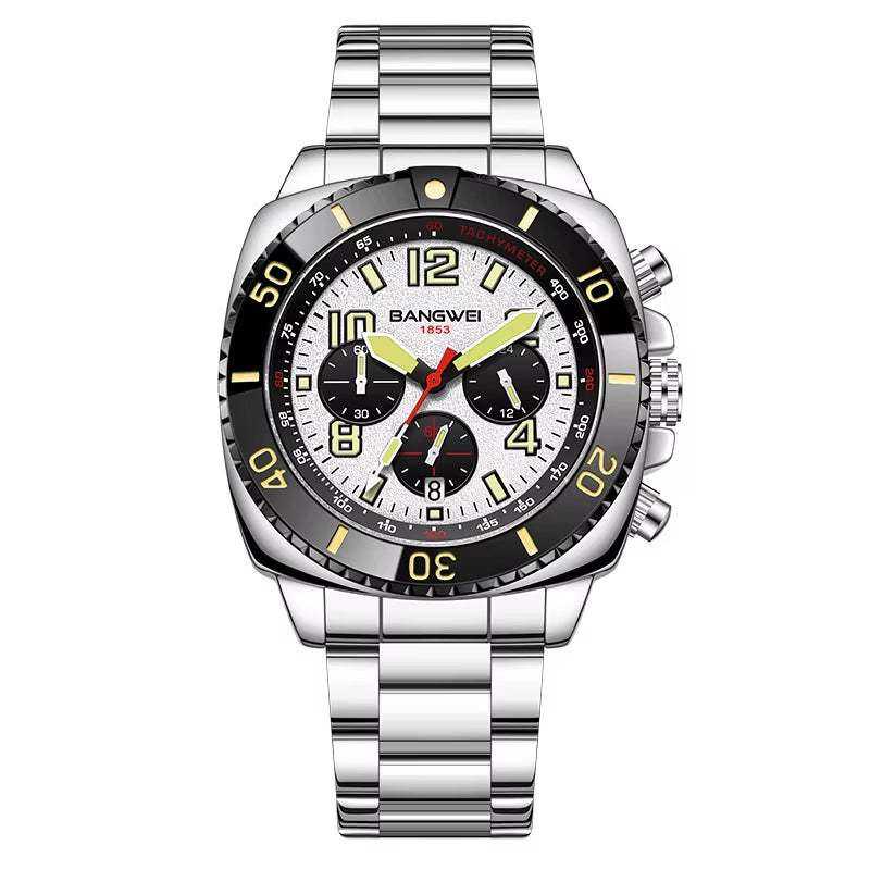 BANGWEI 2025 Luxury Watches Men Fashion Sports Quartz Wristwatches 30M Waterproof Luminous Chronograph Mens Watch Reloj Hombre