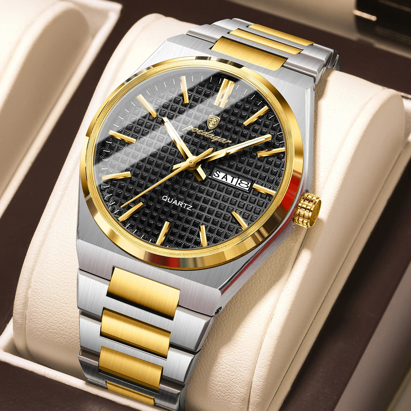 Luxury Men Watch Date Week Waterproof Luminous Stainless Steel Watch for Man Casual Quartz Men'S Watches Male Sport+Box